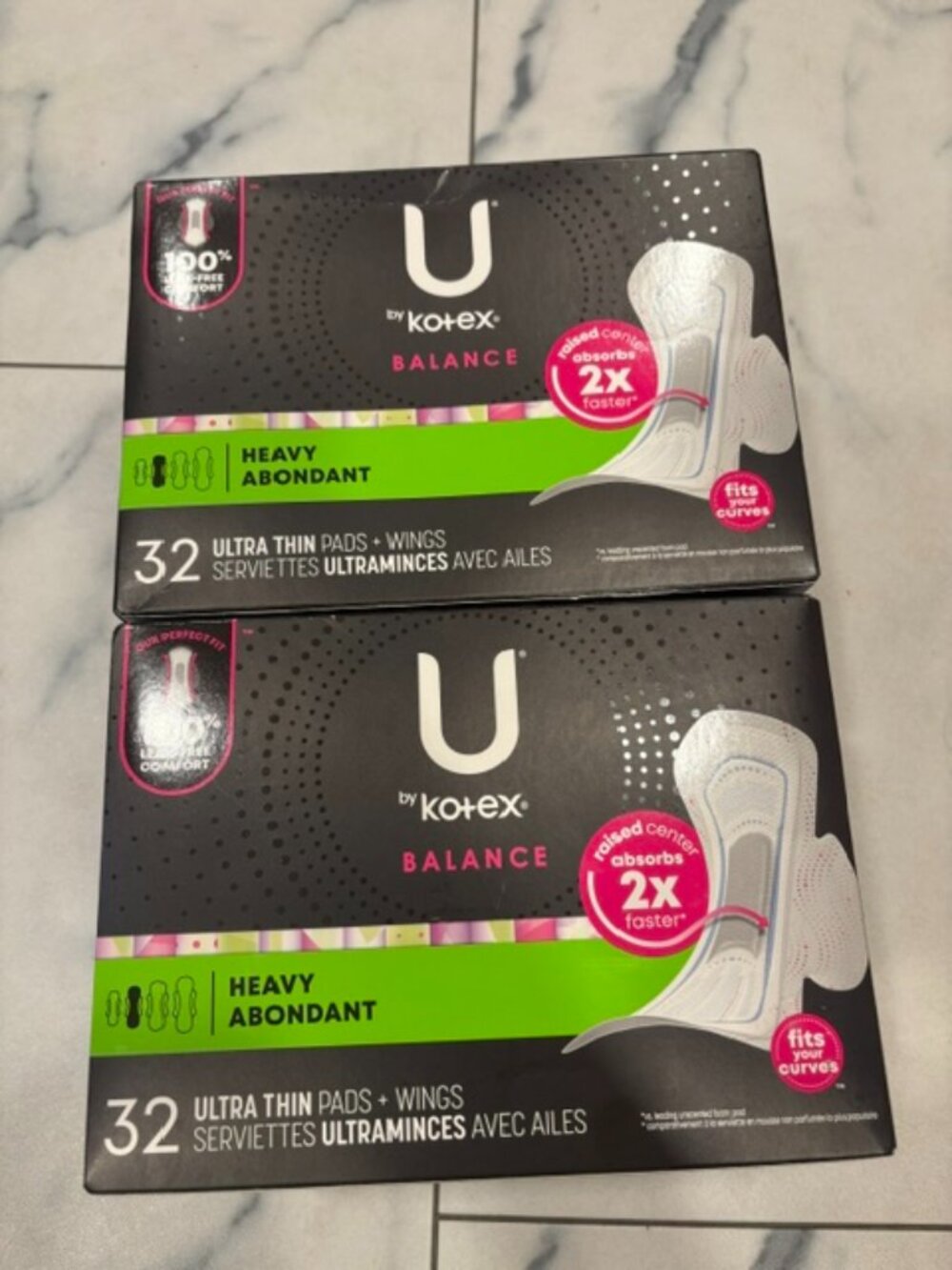 NEW- set of 2 - U by Kotex Balance Ultra Thin Pads with Wings